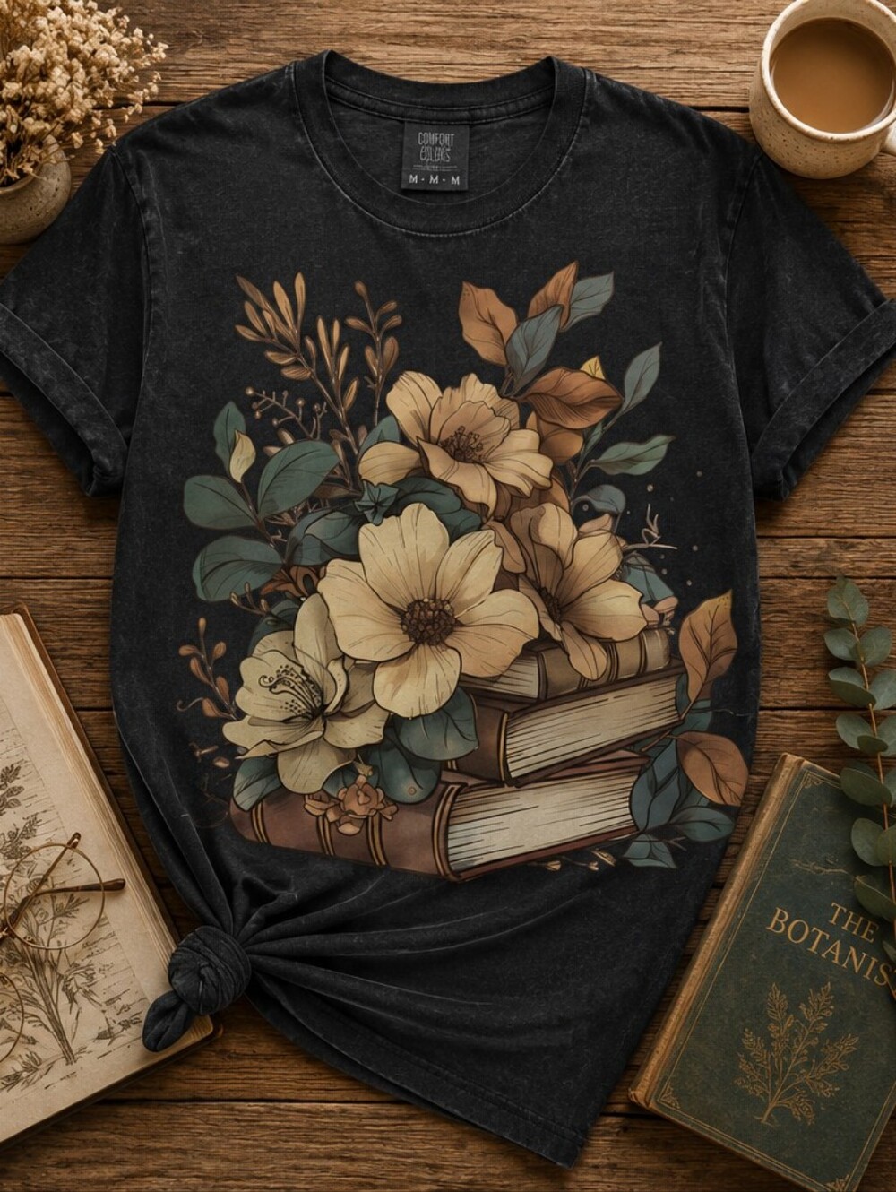 Comfort Colors 1717 | Floral Books | Botanical Book Lover Tee | Library Gift
